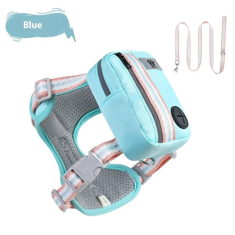 Explosion-proof anti-strangulation pet harness in Oxford cloth with a 1.5m traction rope.