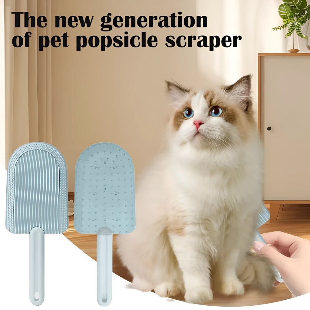 Foldable blue pet grooming brush with soft silicone teeth for cats and dogs