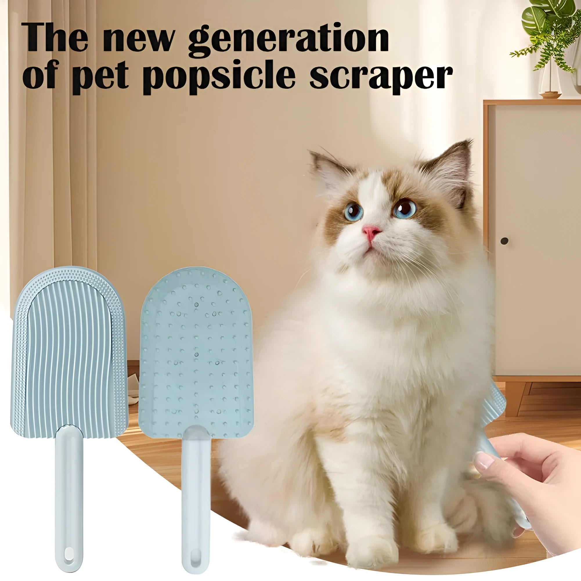 Foldable blue pet grooming brush with soft silicone teeth for cats and dogs