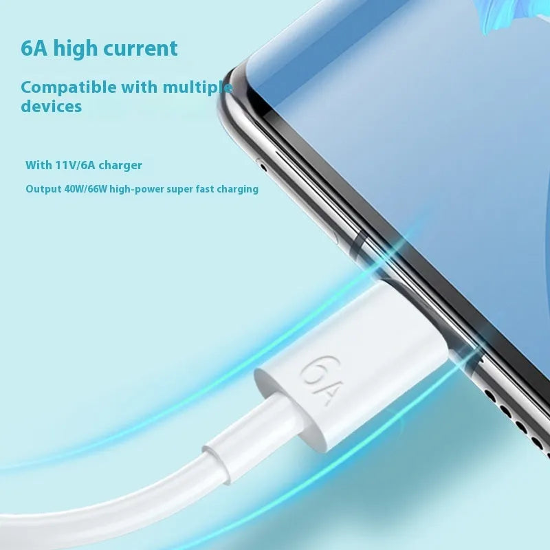 White PVC 6A super fast charge data cable for TYPE-C Micro USB Lightning connectors