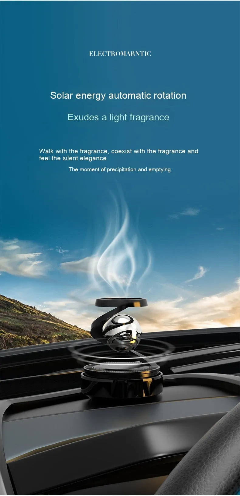 Solar car air freshener decorative perfume unit with fragrance and odour removal functions