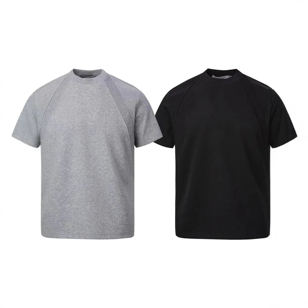 Loose grey short sleeve top with textured air layer stitching detail on the front