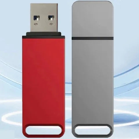 Metal USB flash drive in black, red, or silver with capacity options from 1TB to 16TB