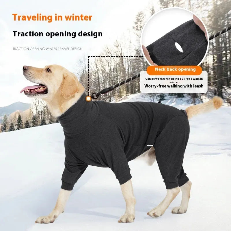 Four-legged polar fleece dog coat with high collar in dark grey or wine red