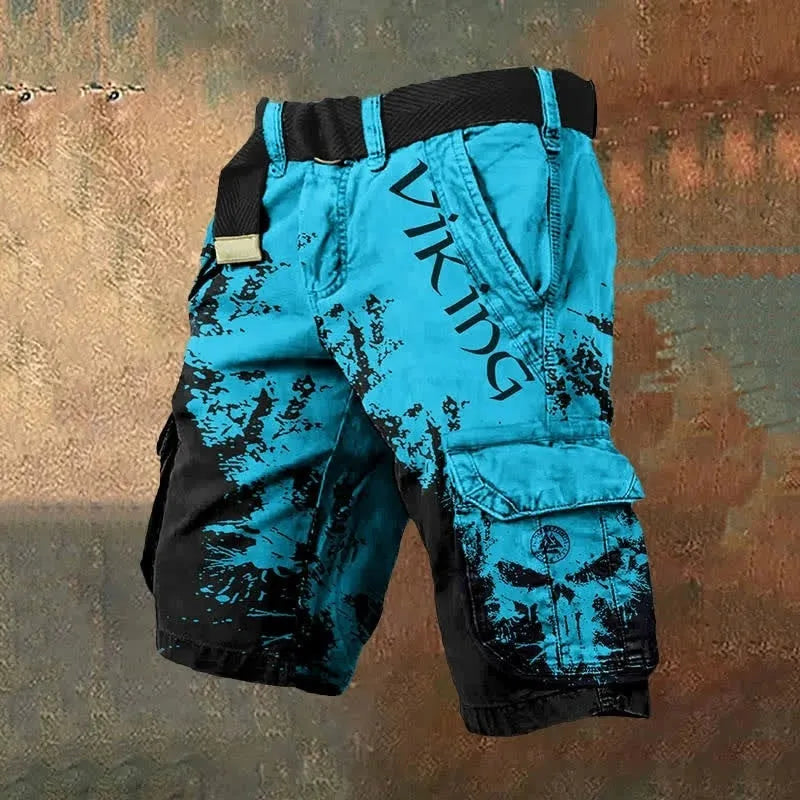 Man wearing black polyester shorts with a 3D digital printed pattern.