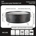 Portable stainless steel campfire grill with detachable parts and storage bag on grass