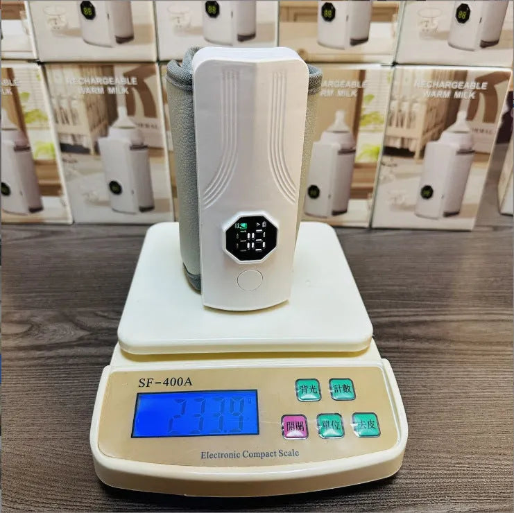 Grey and white car charger electric milk warmer for baby bottles with 12V/24V vehicle compatibility