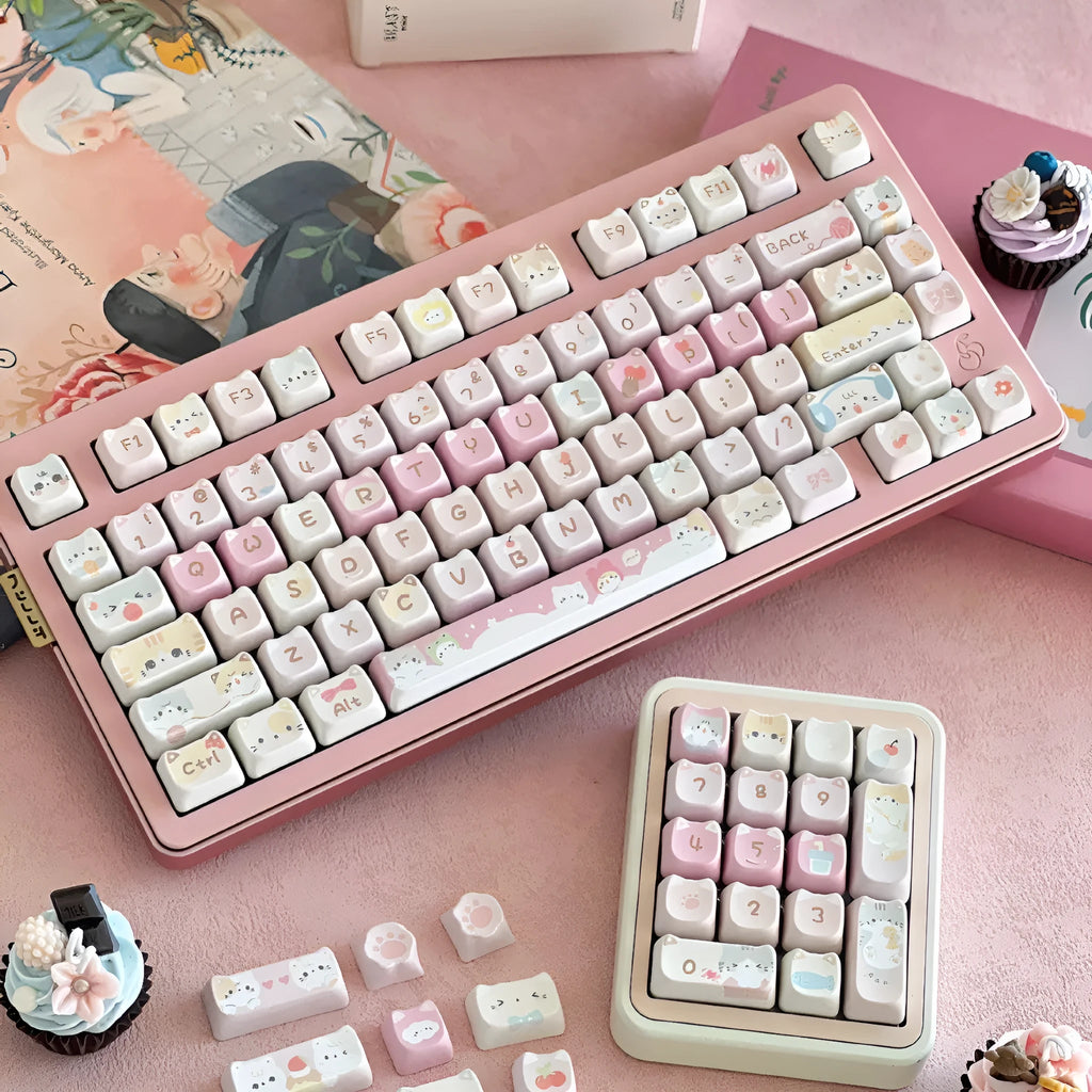 Meow Meow Team themed 141-piece mechanical keyboard key cap set with colourful sublimated artwork.