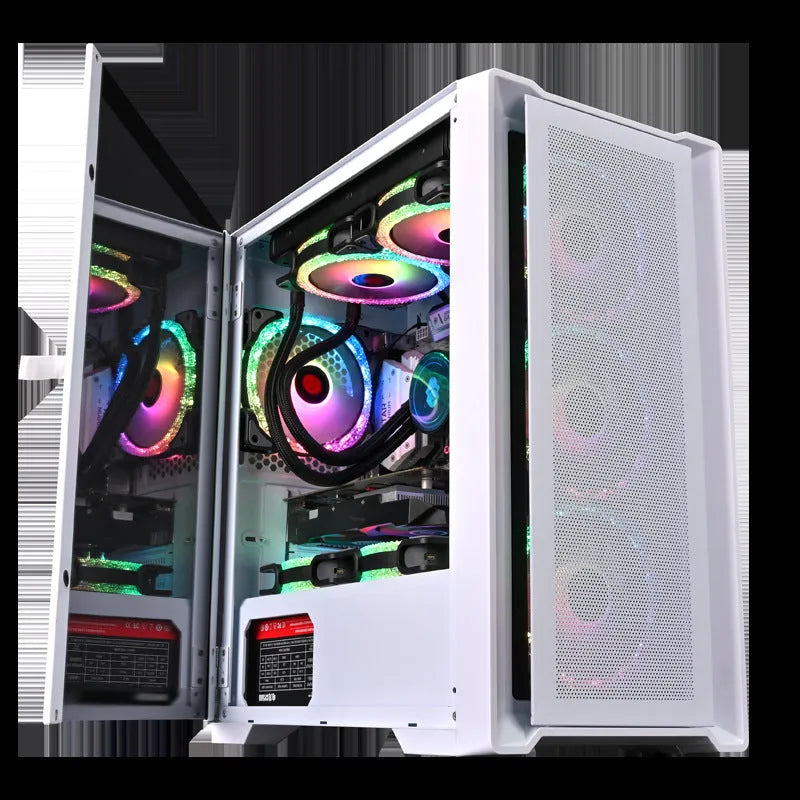 Wide body tempered glass computer case in black, vertical ITX chassis with USB 3.0 front panel