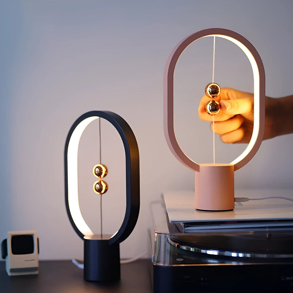 Mini magnetic switch USB LED table lamp in black with floating magnetic bead control