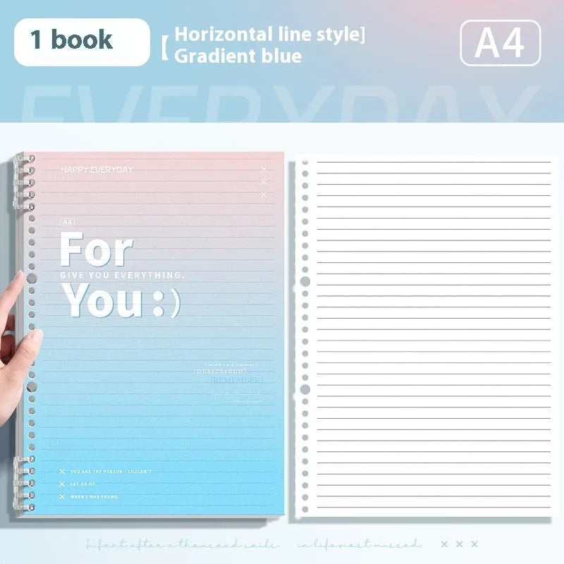 Removable coil gradient notebook in blue green pink purple colours with PP cover