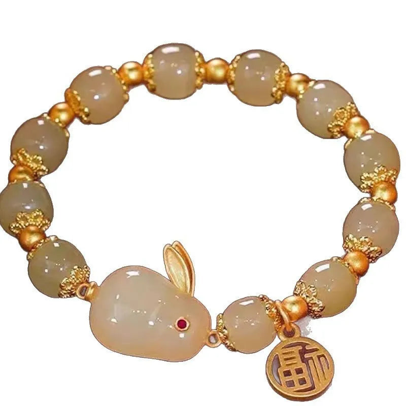 Coloured glass bracelet with rabbit motif in national style design for unisex wear