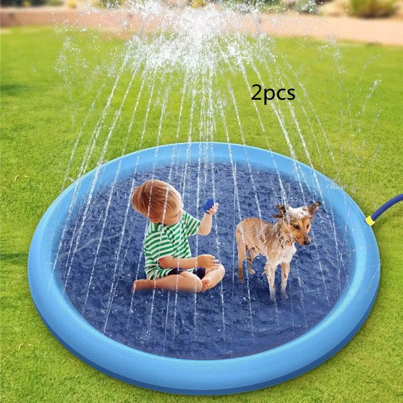 Blue non-slip PVC splash pad 150cm inflated for kids and pet dog outdoor summer water play