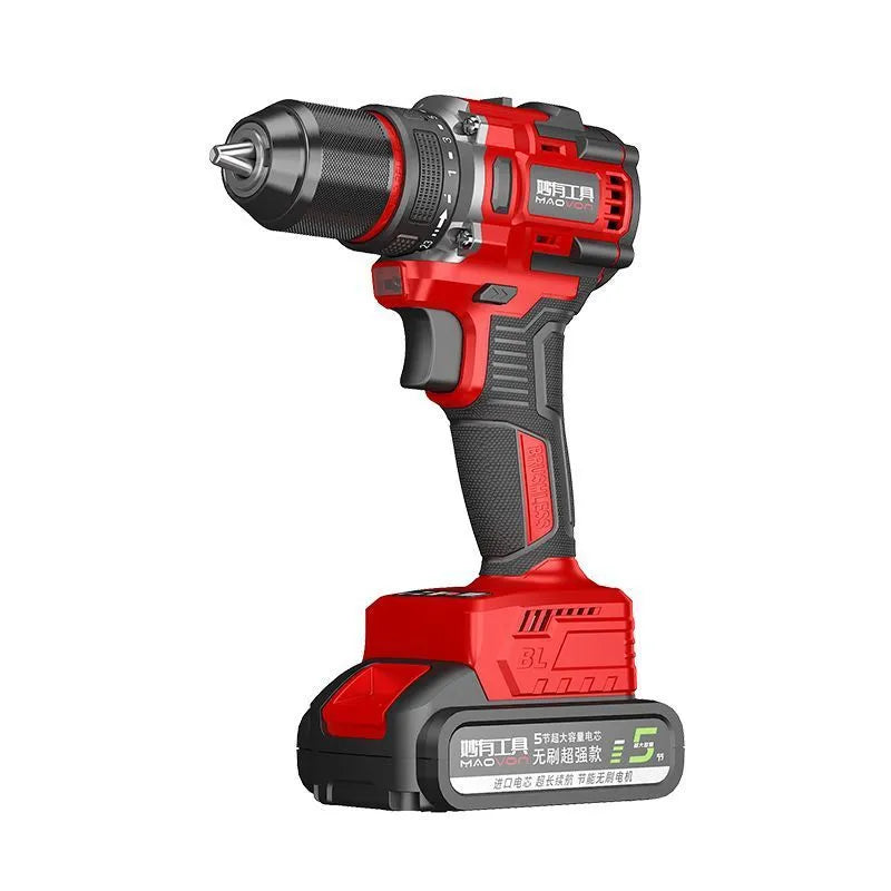 Brushless 21V lithium rechargeable impact electric drill with dual battery and multi-speed control