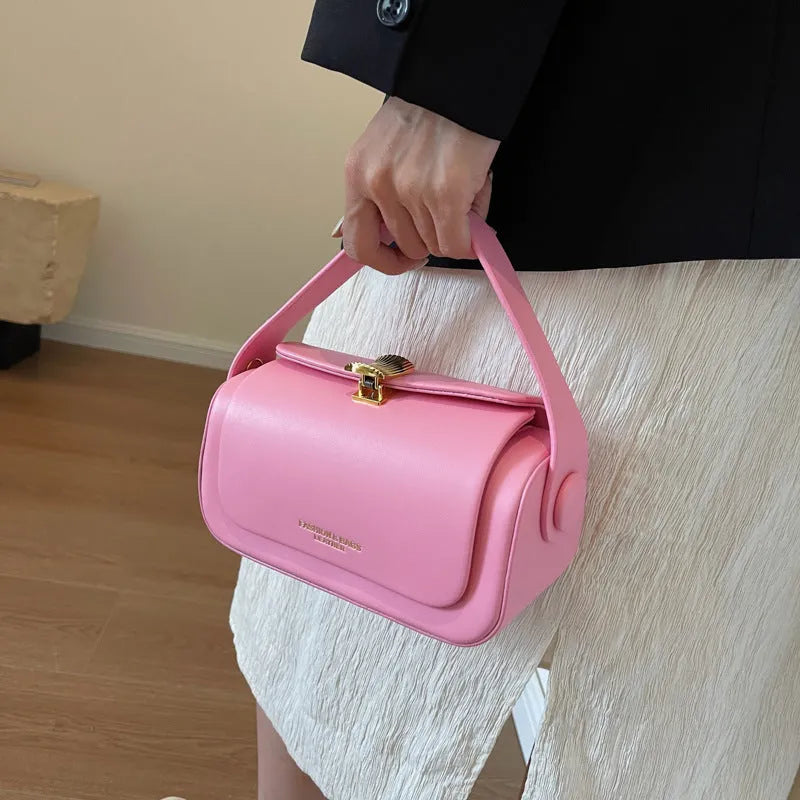 Personalised women's PU leather shoulder messenger bag with letter monogram and decorative stitching