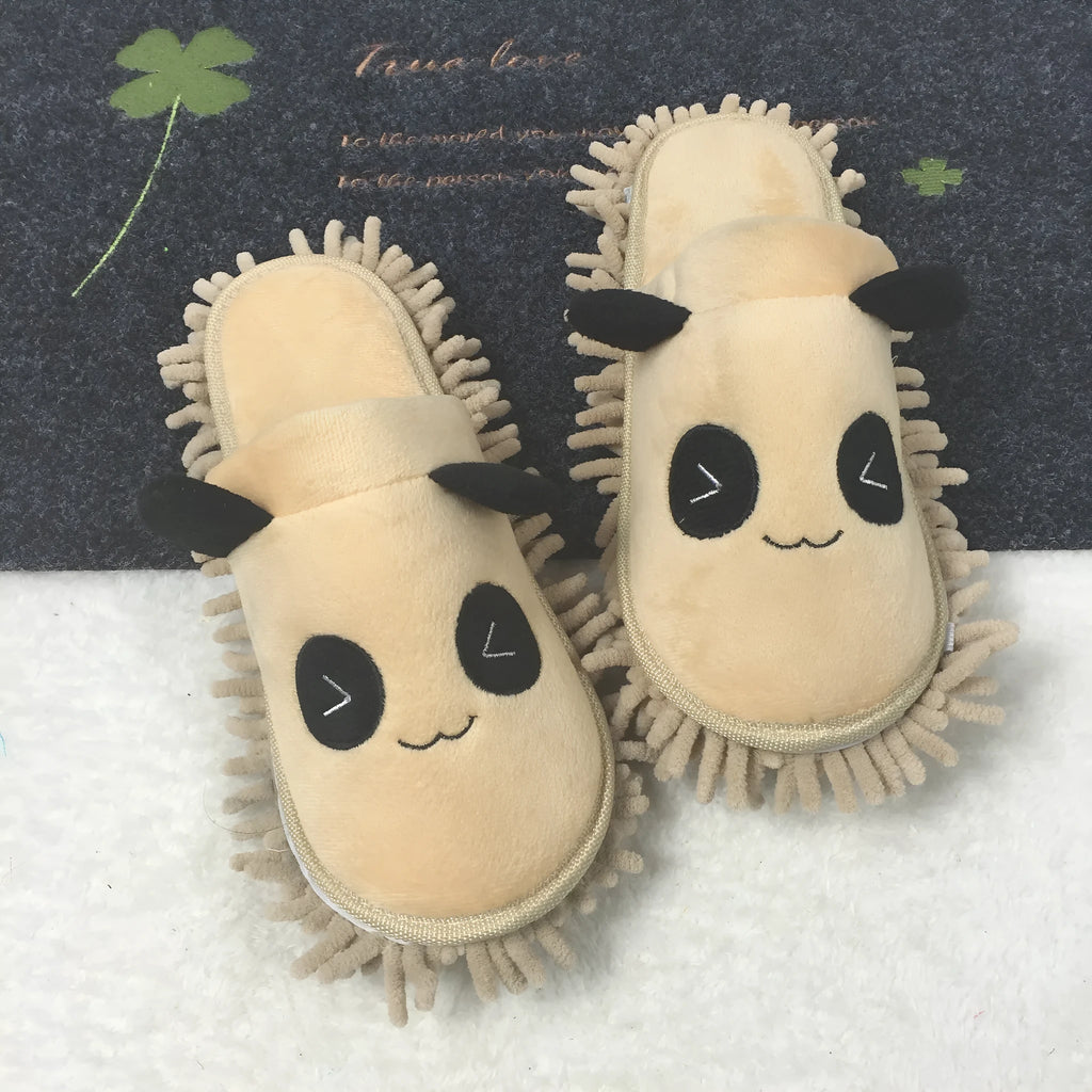 Panda animal pattern lazy slippers with removable coral fleece upper and chenille sole
