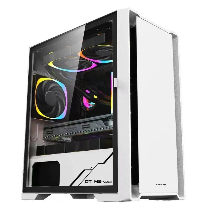 Wide body tempered glass computer case in black, vertical ITX chassis with USB 3.0 front panel