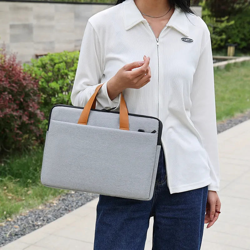 Blue Oxford fabric laptop bag horizontal square shape with zipper closure for 14 inch laptop