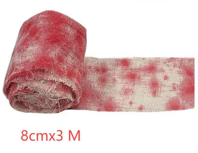 Blood-red dyed gauze bandage rolled for Halloween costumes and horror decorations with 8cm width