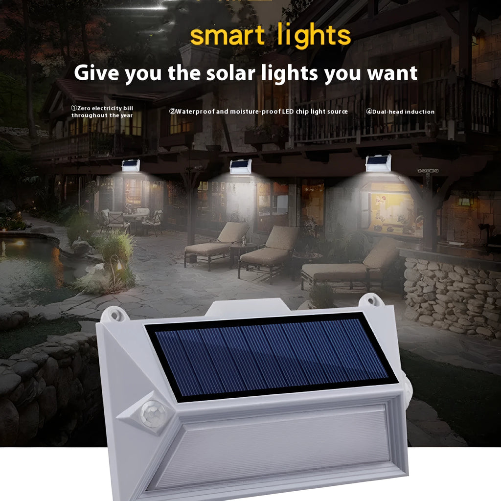 Solar outdoor human body induction step light with abstract design for pathway and stair illumination