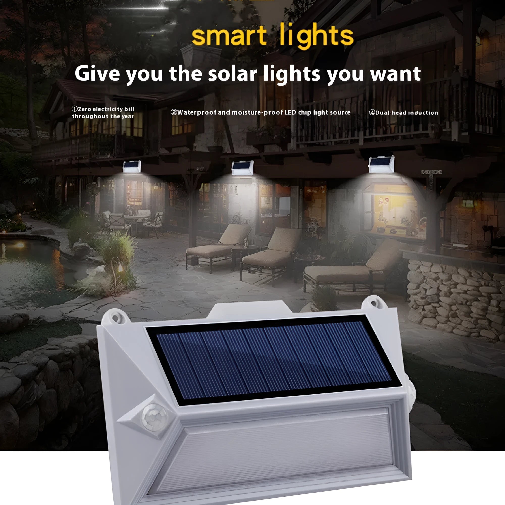 Solar outdoor human body induction step light with abstract design for pathway and stair illumination