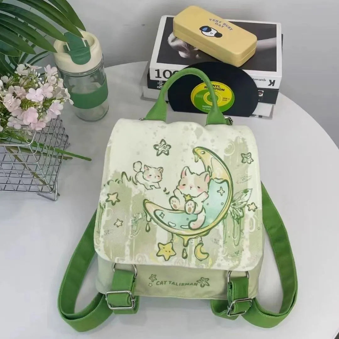 Mint Mambo green cute backpack with spliced design sandwich pockets, 23x10x25 cm polyester daypack