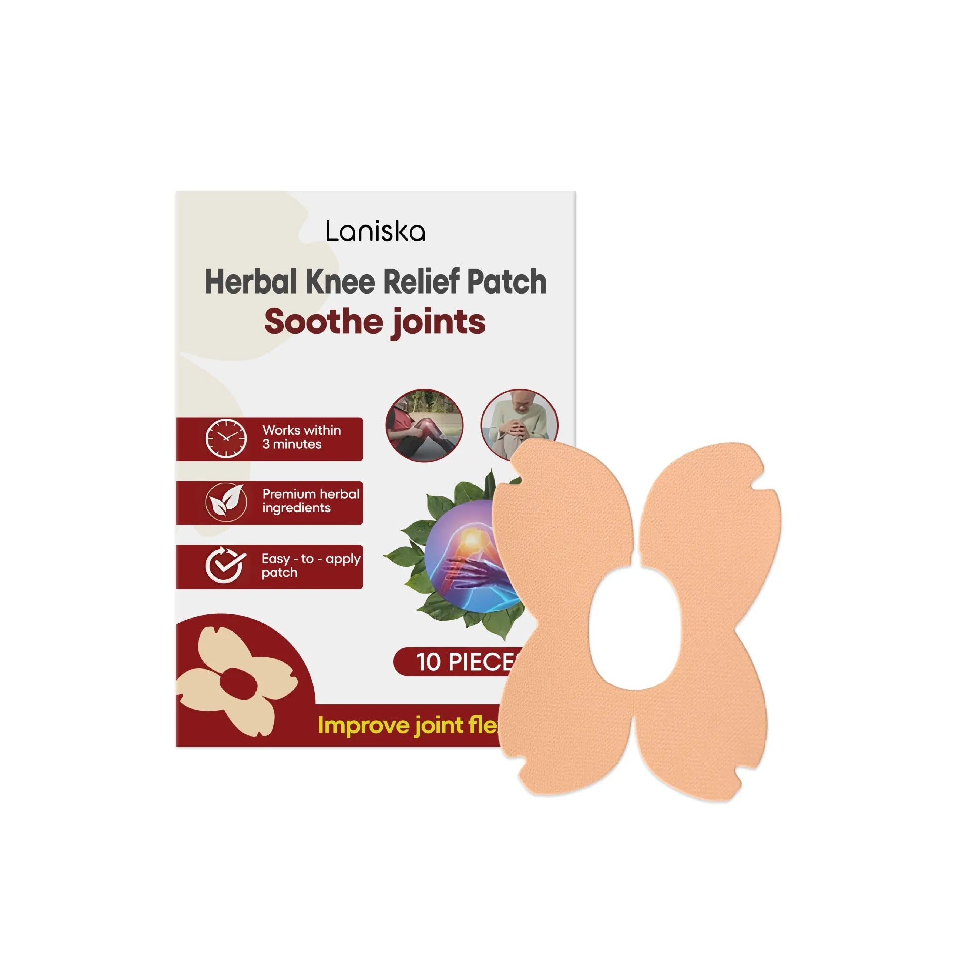 LANISKA herbal joint care adhesive bandages with moxa leaf and menthol in 10-piece pack