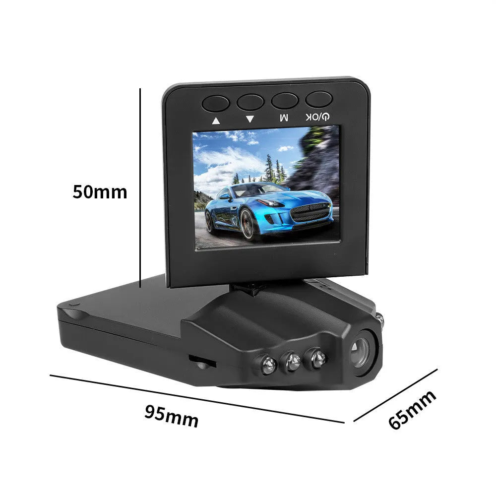 H198 black car dash camera with 2.4-inch screen mounted on a windscreen, showing aircraft nose design.
