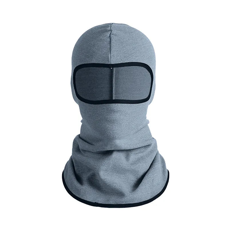Unisex cotton motorcycle head cover in average size 55-60cm with dome cap design, shown with included gloves.