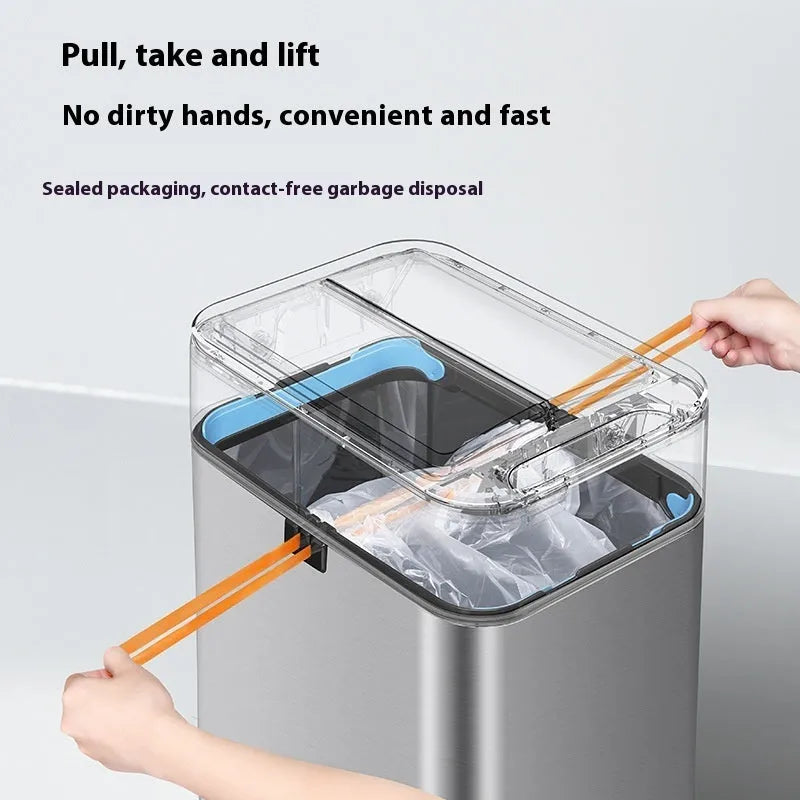 Inductive ashbin smart trash can in stainless steel with motion sensor lid and deodorant feature, square bucket shape
