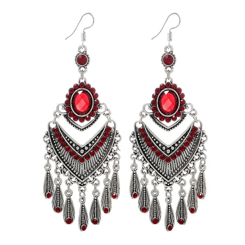 Retro long fringe drop earrings in Smart Water Drop Purple colour with alloy construction.