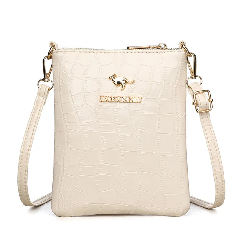 Square black rose pattern PU shoulder messenger bag with file organiser interior and shoulder strap.