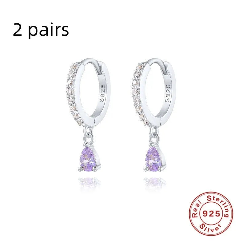 S925 sterling silver geometric water drop earrings with electroplated finish and stone accents