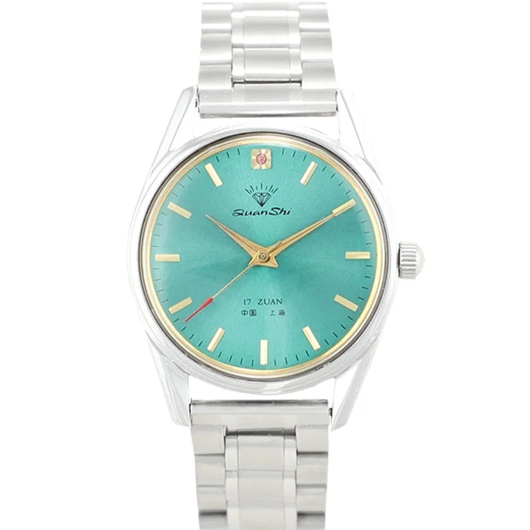 Men's watch with green dial and choice of leather, steel, or spring strap on 38mm alloy case