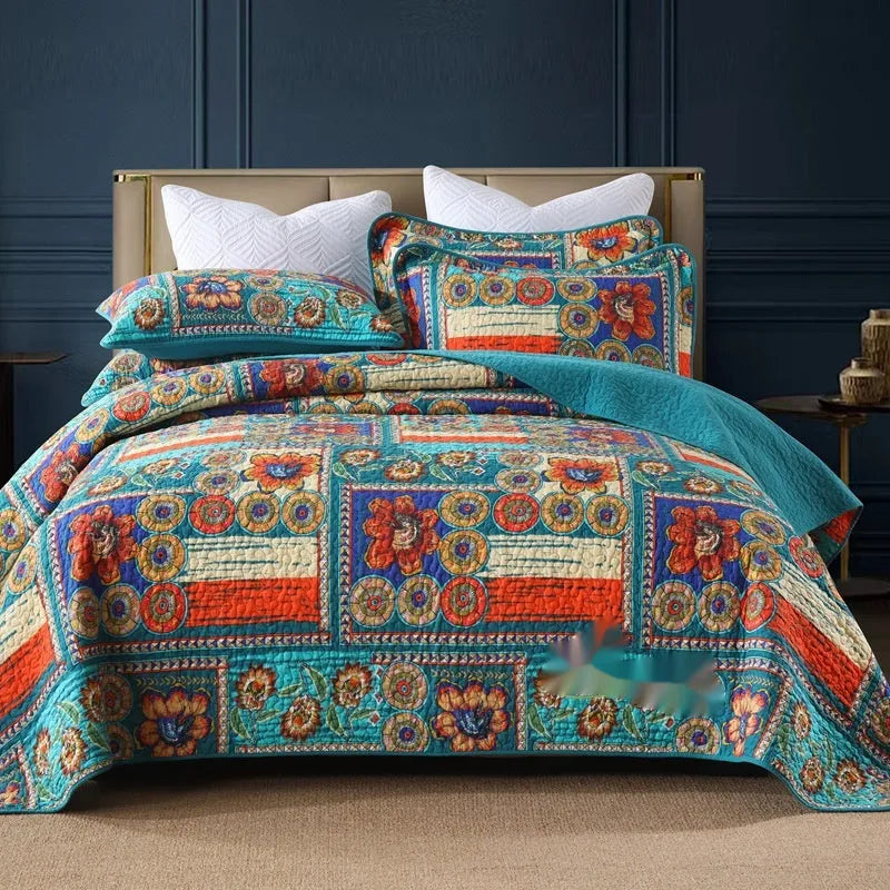 Quilted cotton bed cover three-piece set with decorative pattern on 1.5-1.8m bed
