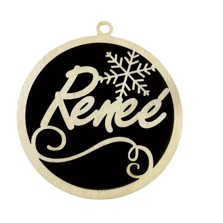 Hollow wooden Christmas tree decoration pendant with carved design personalised with English name
