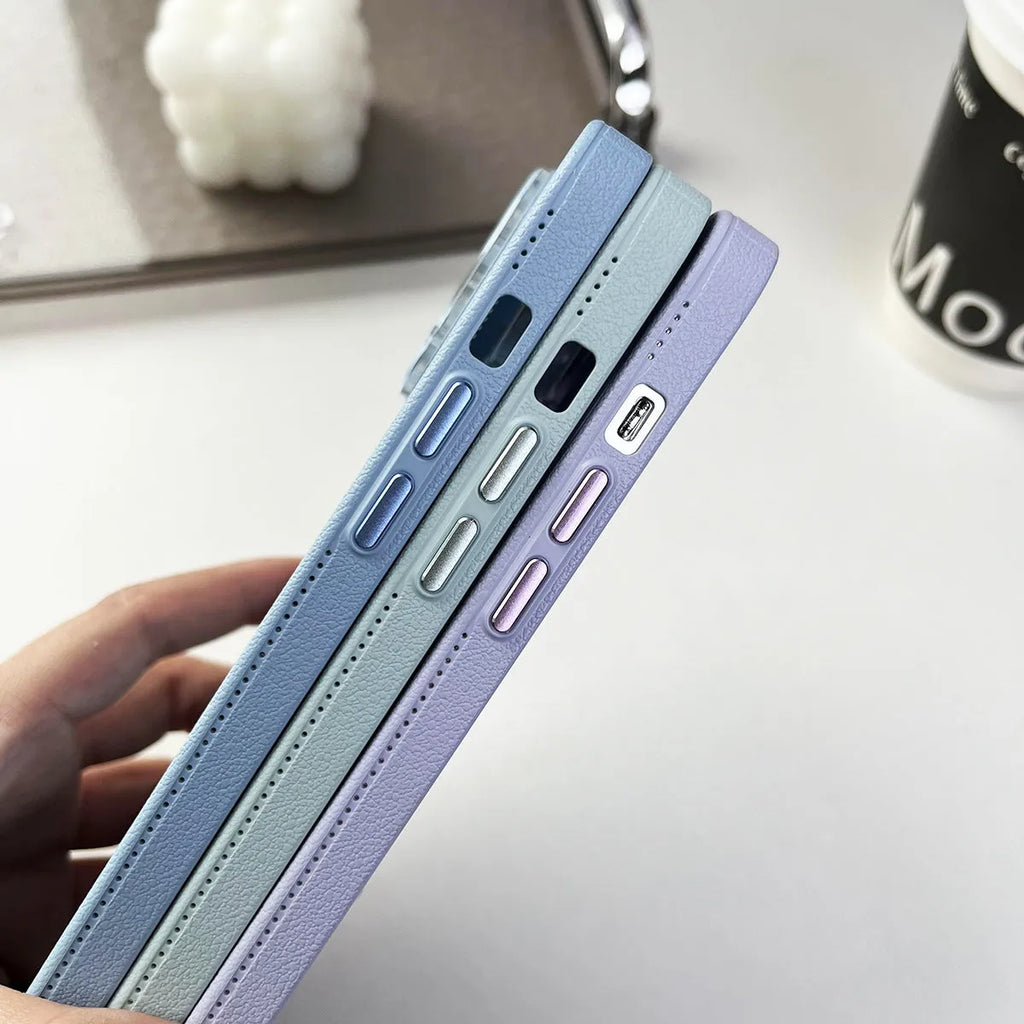 Solid colour lychee pattern PC phone case for iPhone 12-14 series drop protection in taro purple