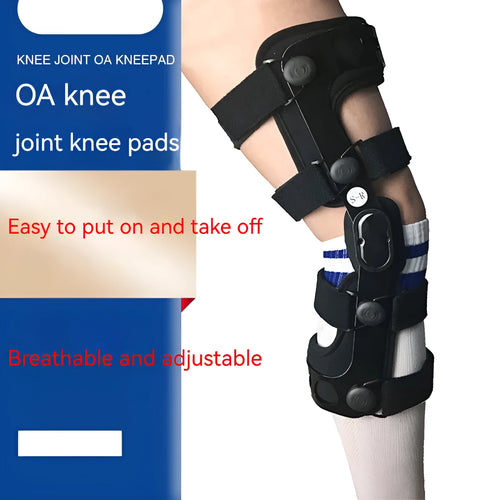Black anterior ligament knee pad with iron stabilisers showing multi-layer construction