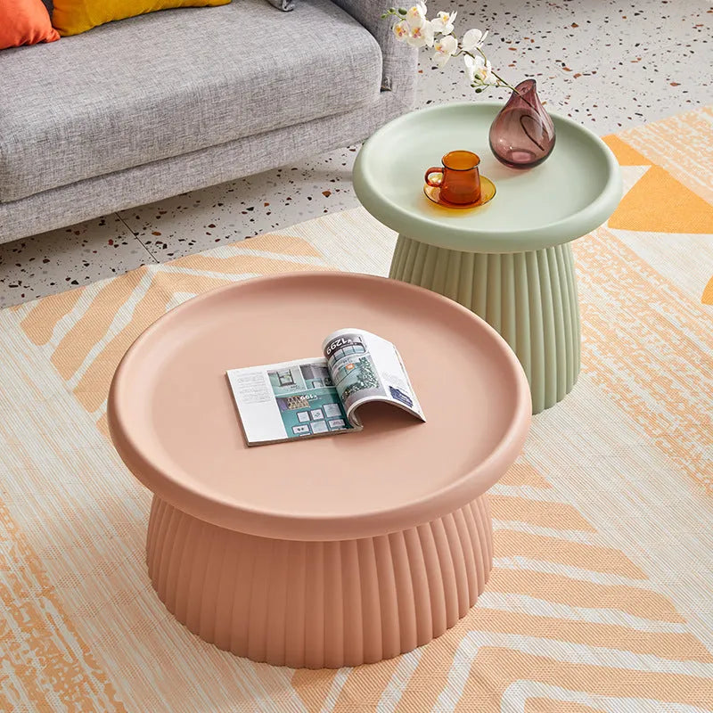 Mushroom-shaped small coffee table in gray, plastic, modern simple style for balcony or living room