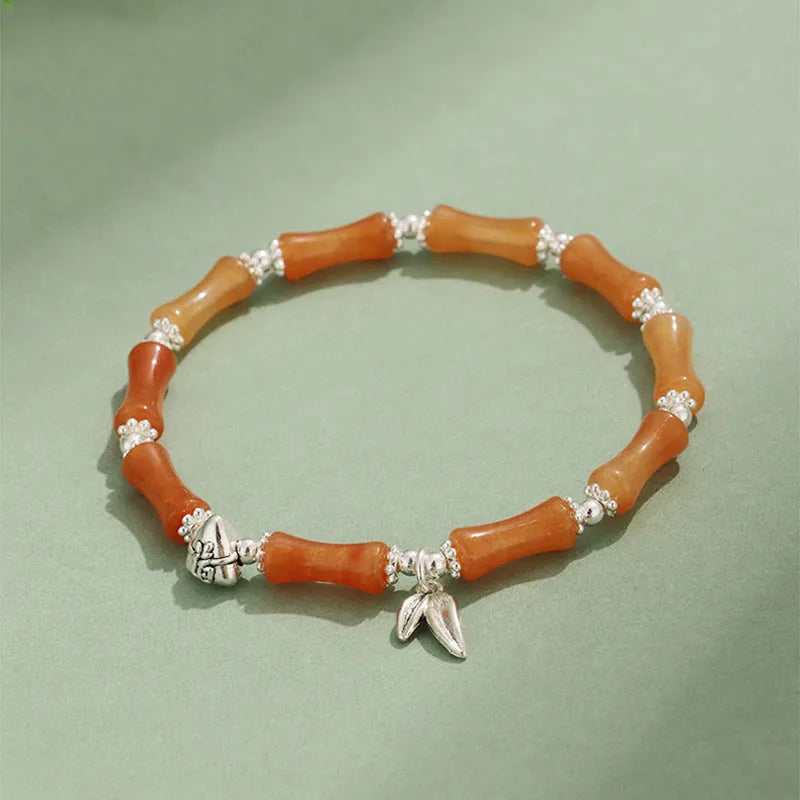 Green aventurine bamboo pattern bracelet with electroplated components and adjustable closure
