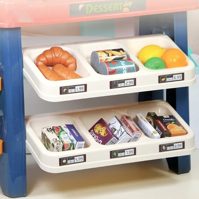 Plastic ice cream supermarket pretend play toy set in red (668-74) with table and toy accessories