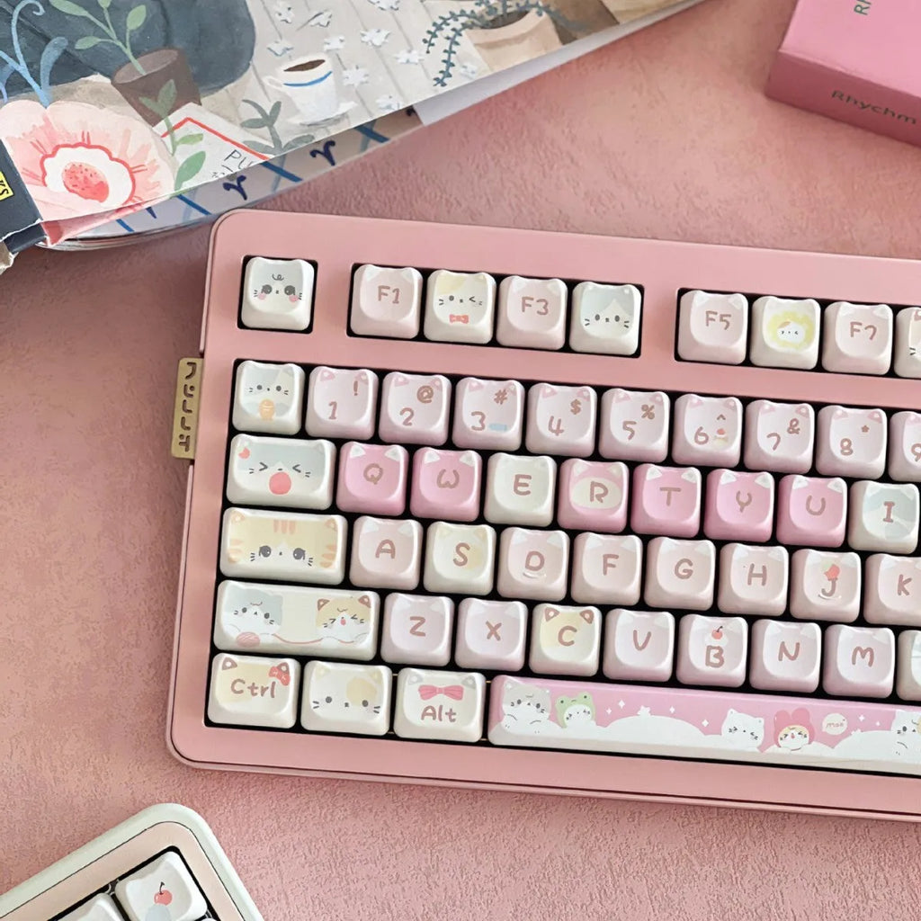 Meow Meow Team themed 141-piece mechanical keyboard key cap set with colourful sublimated artwork.