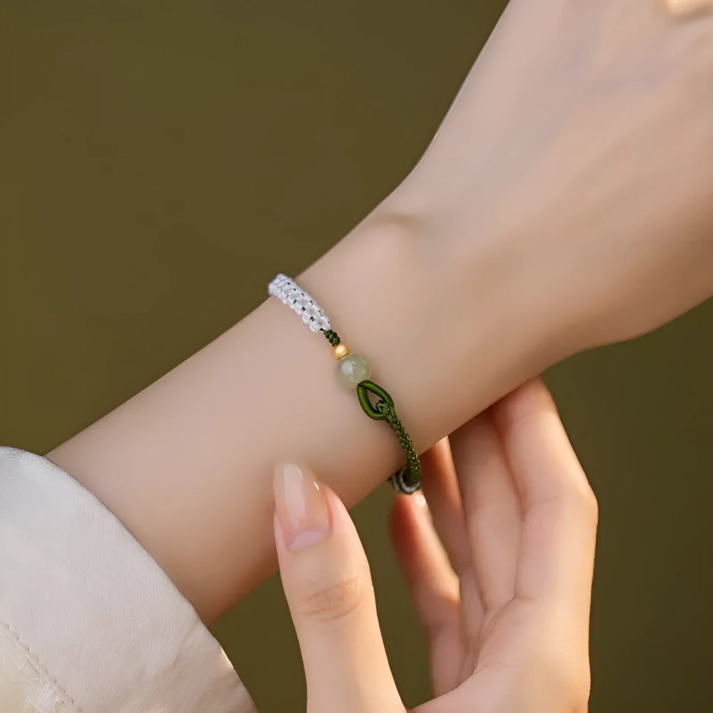 Hetian jade national tide bracelet with sterling silver carrying strap on adjustable electroplated cord