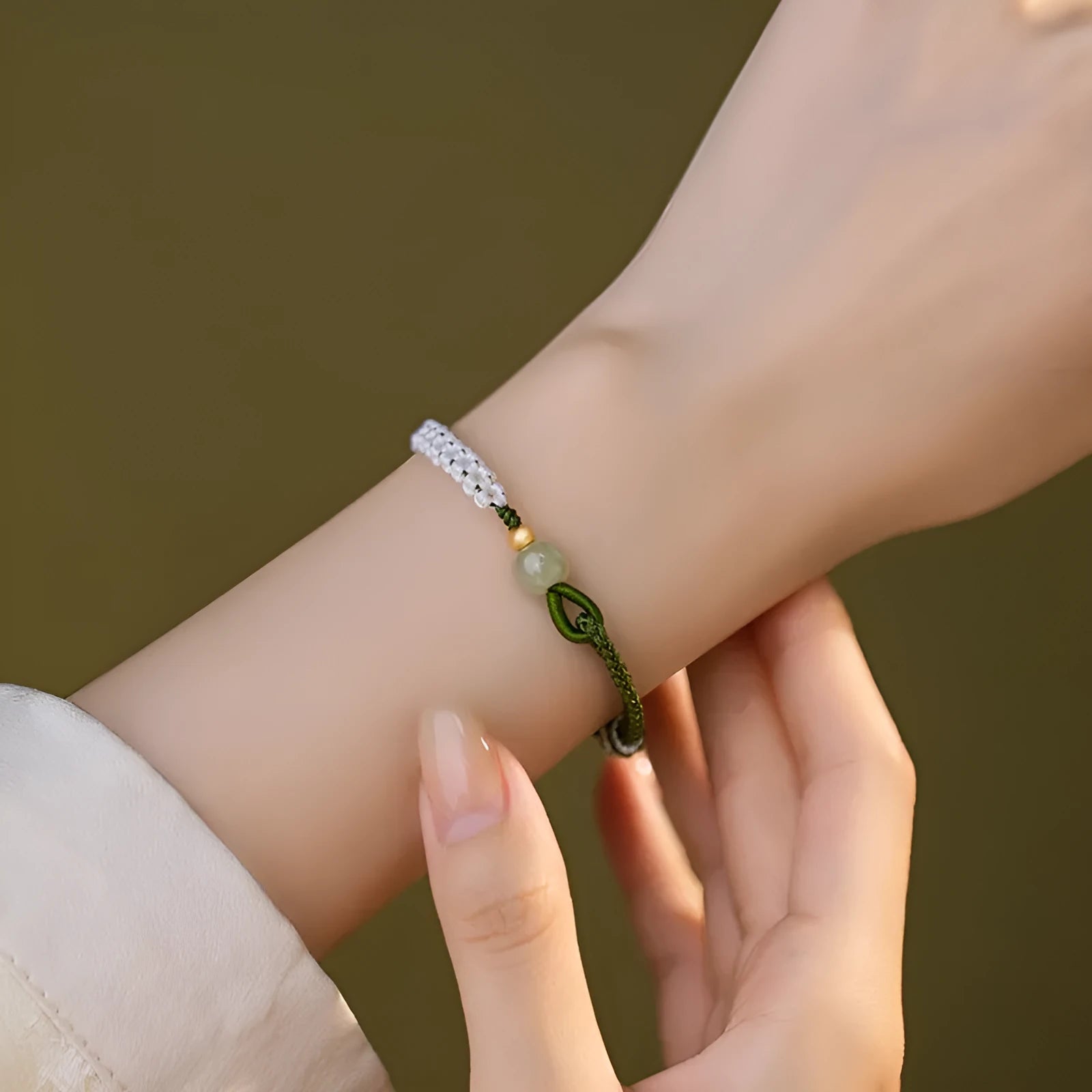 Hetian jade national tide bracelet with sterling silver carrying strap on adjustable electroplated cord