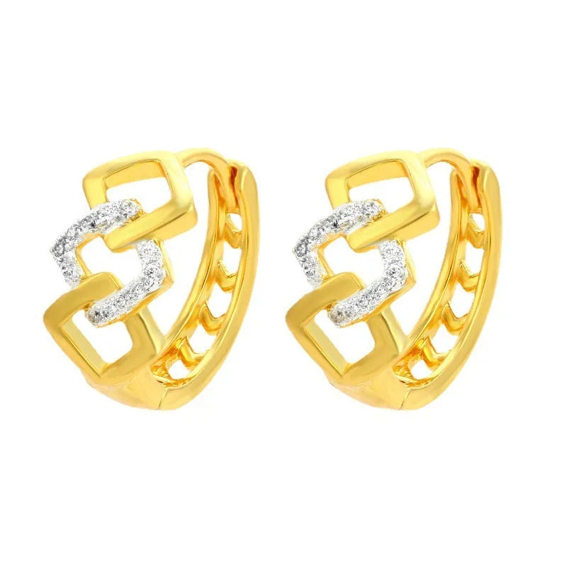 Geometric hollow-out gold electroplated earrings with colour separation design and ear clip fastening