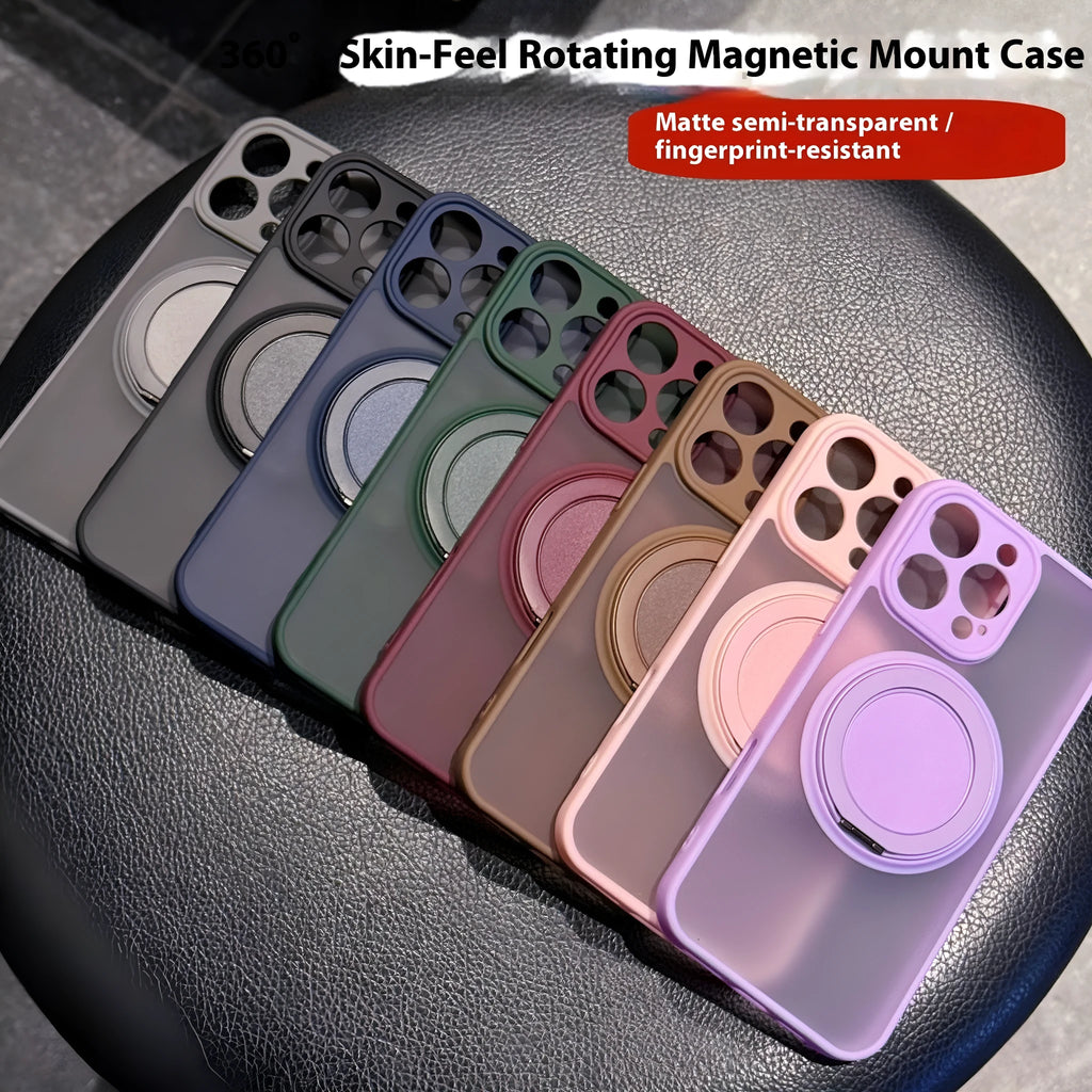 Frosted magnetic rotating bracket phone case for iPhone 17 in multiple colour options showing bracket extended