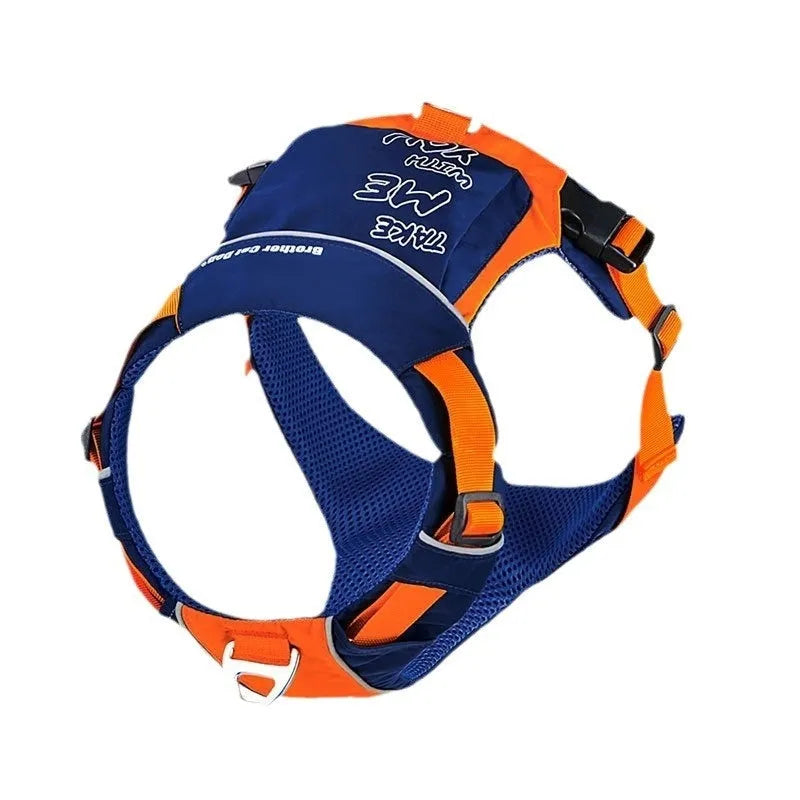 Nylon dog chest strap vest harness in orange blue or yellow brown with hand rope style design