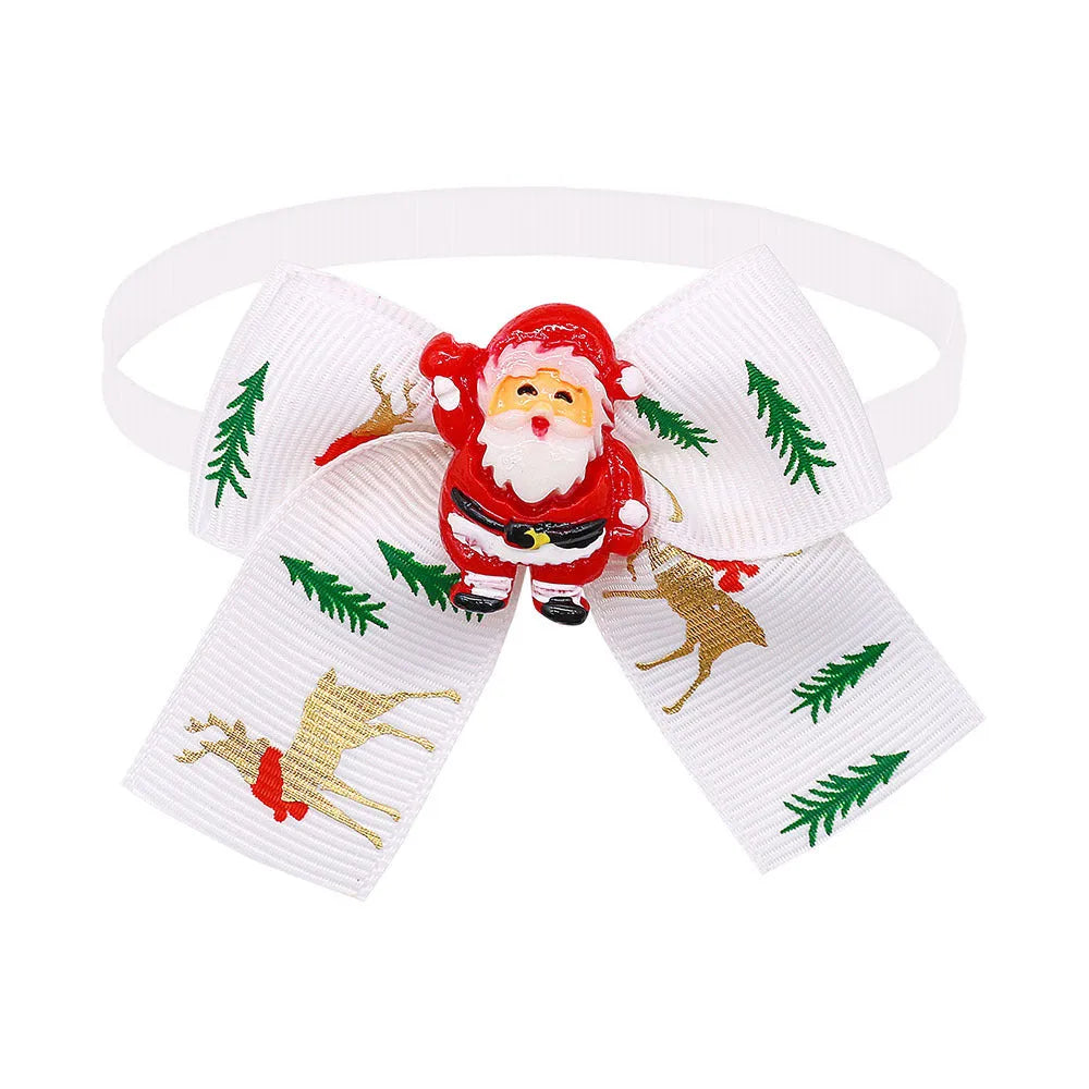 Red and green British style polyester bow tie accessory with elastic band for pet, doll or Christmas tree.