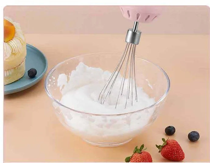 Portable mini wireless electric egg beater handheld USB rechargeable food mixer in green with two stainless steel stirrers