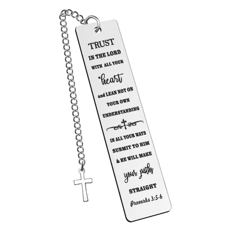 Stainless steel bookmark with engraved text in European style design